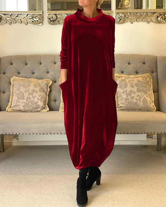 Damen Winterkleid Festlich Elegante Silhouette Aus Warmem Stoff-5