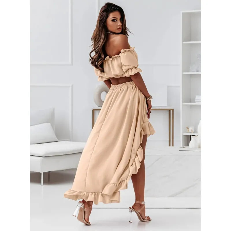 Damen Maxikleid Rüschen Stil Leichtes Material für Sommer Veranstaltungen-2