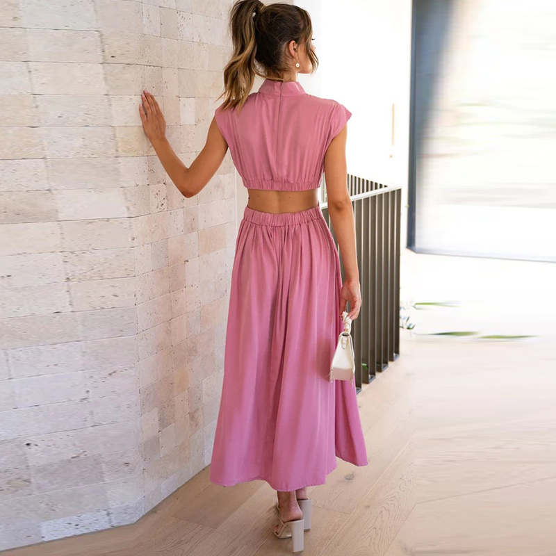 Damen Kleid Gestreift Ärmellos Baumwolle Sommer Elegant-2