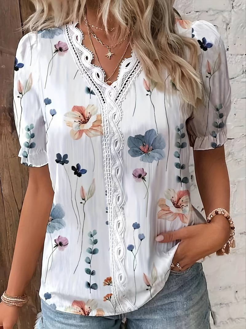 Variant image for Damenbluse V-Ausschnitt Lockeres Polyester für Frühling und Sommer-17