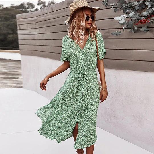 Variant image for Damen Sommerkleid Floral Lace-Up Baumwolle Luftig Komfortabel-1