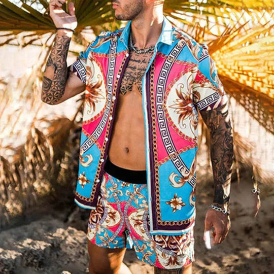 Herren Freizeit Set 3D-Druck Patchwork Polyester Übergröße 3