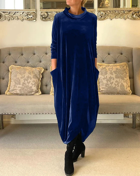 Damen Winterkleid Festlich Elegante Silhouette Aus Warmem Stoff-4