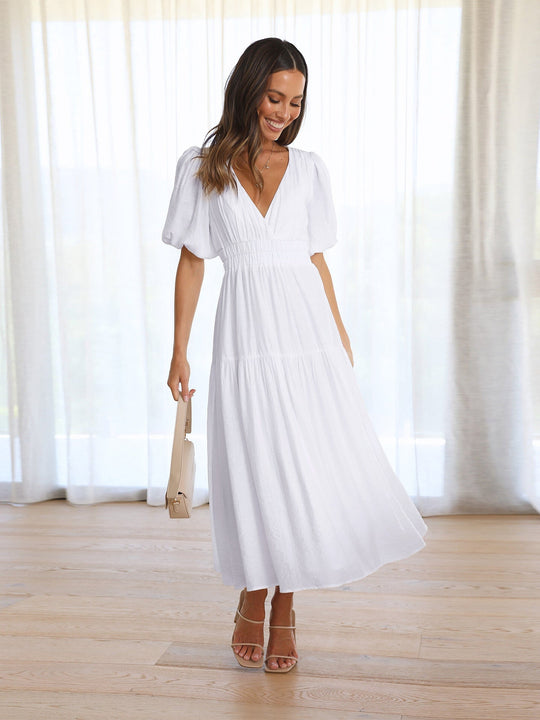 Variant image for Damen Kleid V-Ausschnitt Puffärmel Hochwertiger Stoff für Abendveranstaltungen-25