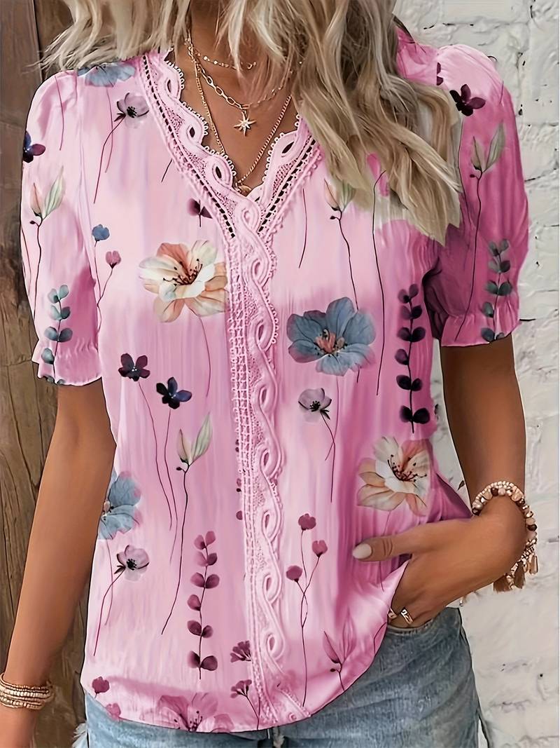Variant image for Damenbluse V-Ausschnitt Lockeres Polyester für Frühling und Sommer-1