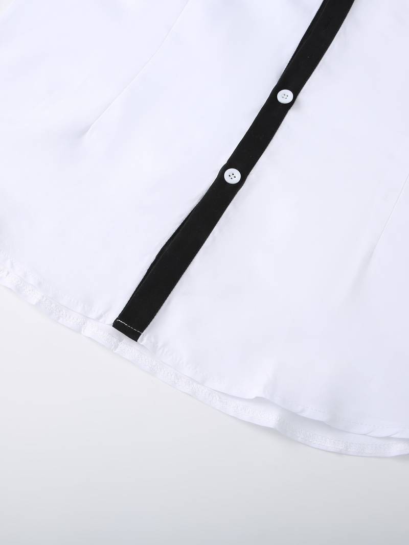 Herrenhemd Langarm Kontrastdesign 100% Baumwolle Casual-6