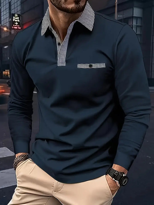 Variant image for Herren Langarm-Poloshirt Klassisch Baumwolle Frühling-9