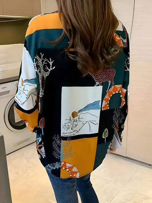 Damenbluse Vintage Stil 100% Baumwolle mit Print für Elegante Anlässe-4