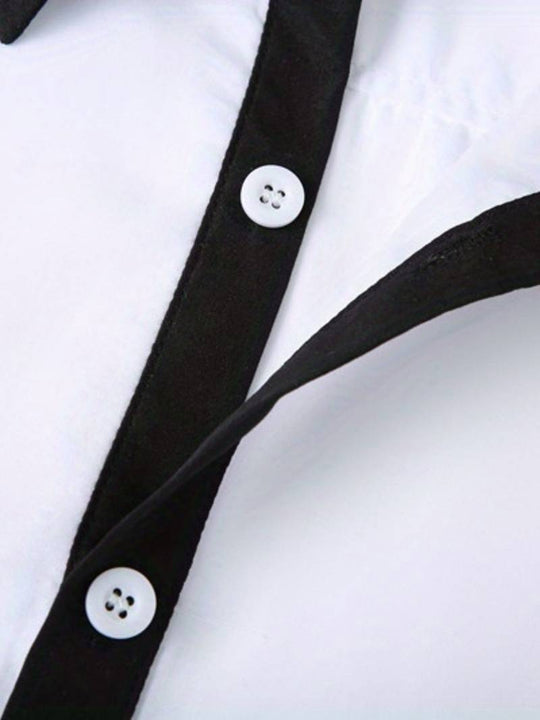 Herrenhemd Langarm Kontrastdesign 100% Baumwolle Casual-4