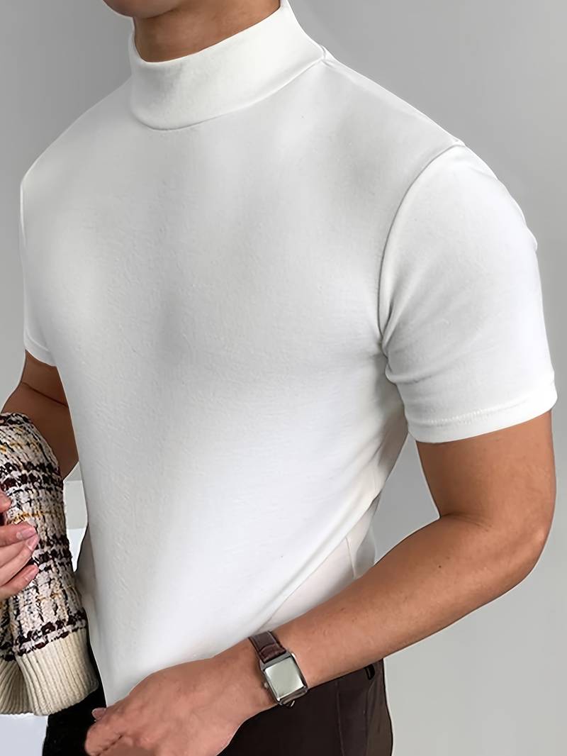 Herren T-Shirt Elegantes Design Mit Hohem Kragen Aus Hochwertiger Baumwolle-1