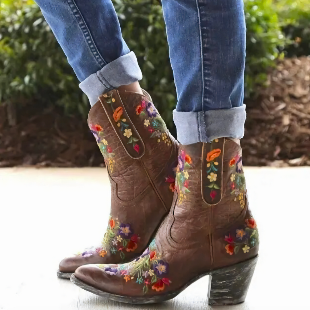 Damen Stiefel Cowgirl Vintage Stil Wasserabweisend Leder 4