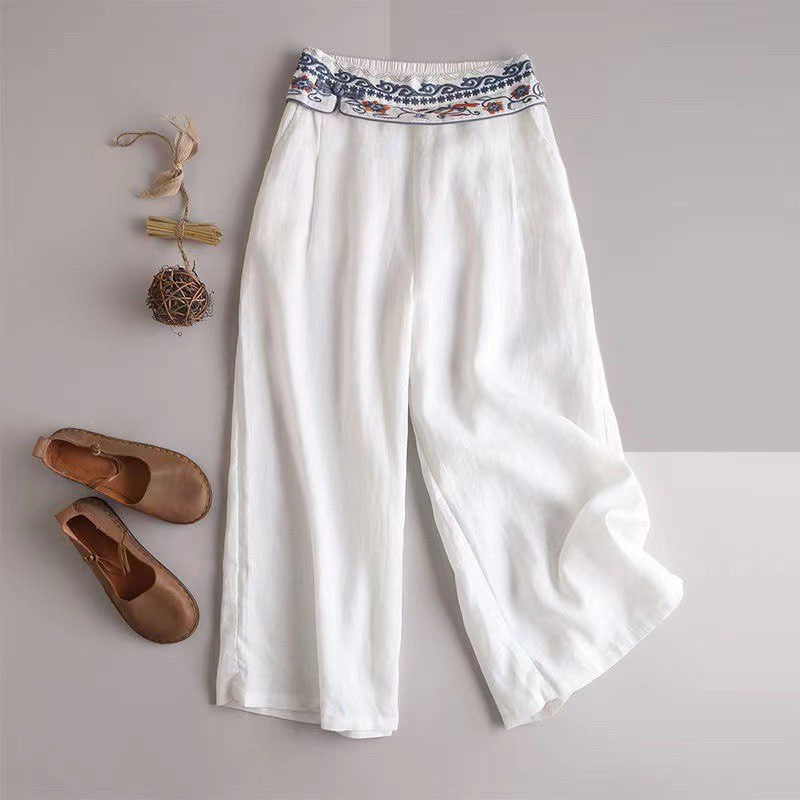 Variant image for Damen Leinenhose Mit Stickerei Sommer Leicht Atmungsaktiv-17
