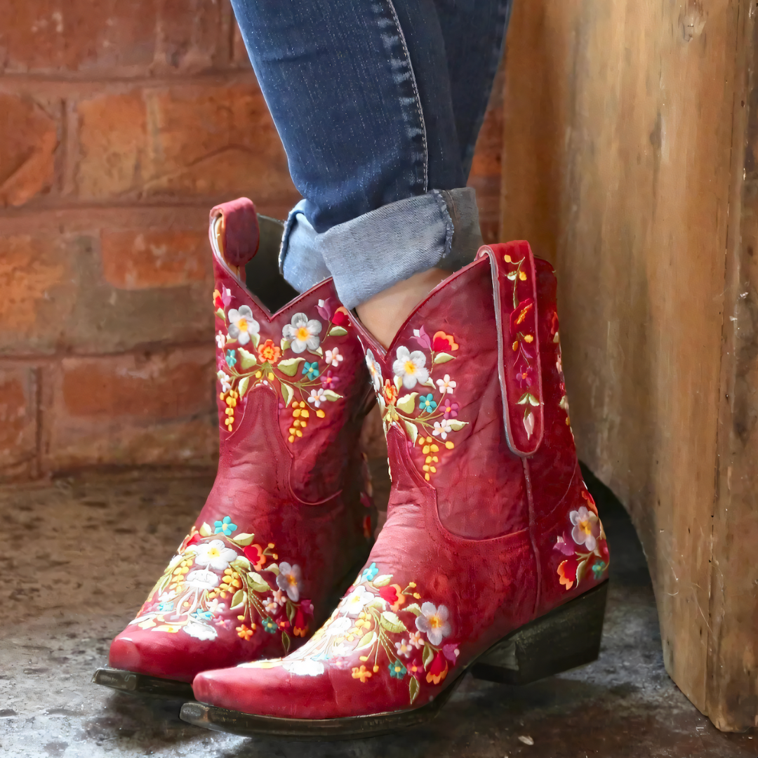 Damen Stiefel Cowgirl Vintage Stil Wasserabweisend Leder 2