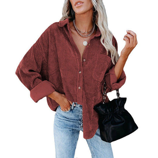Damen Cordhemd Oversized Komfortabel Baumwolle