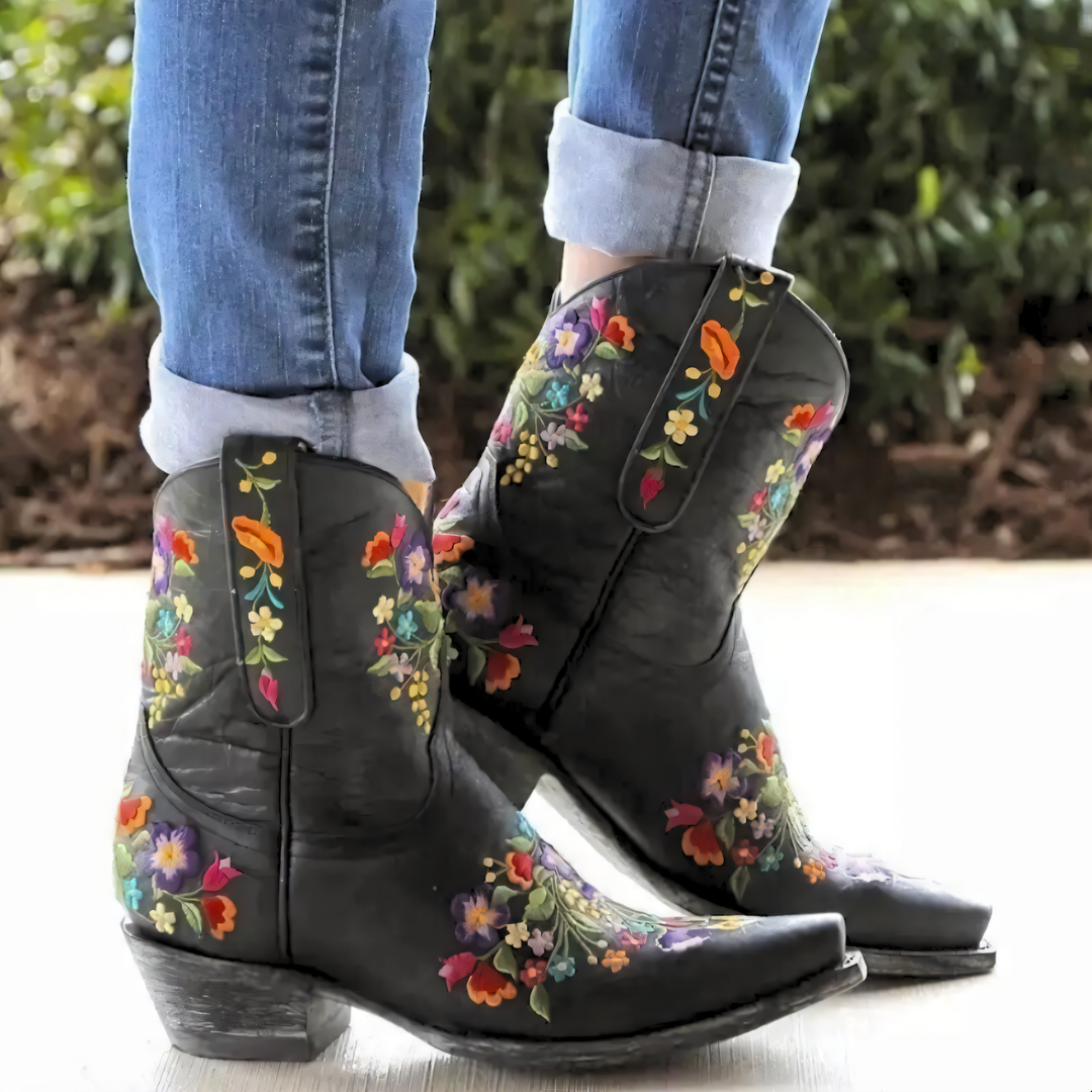 Damen Stiefel Cowgirl Vintage Stil Wasserabweisend Leder 3