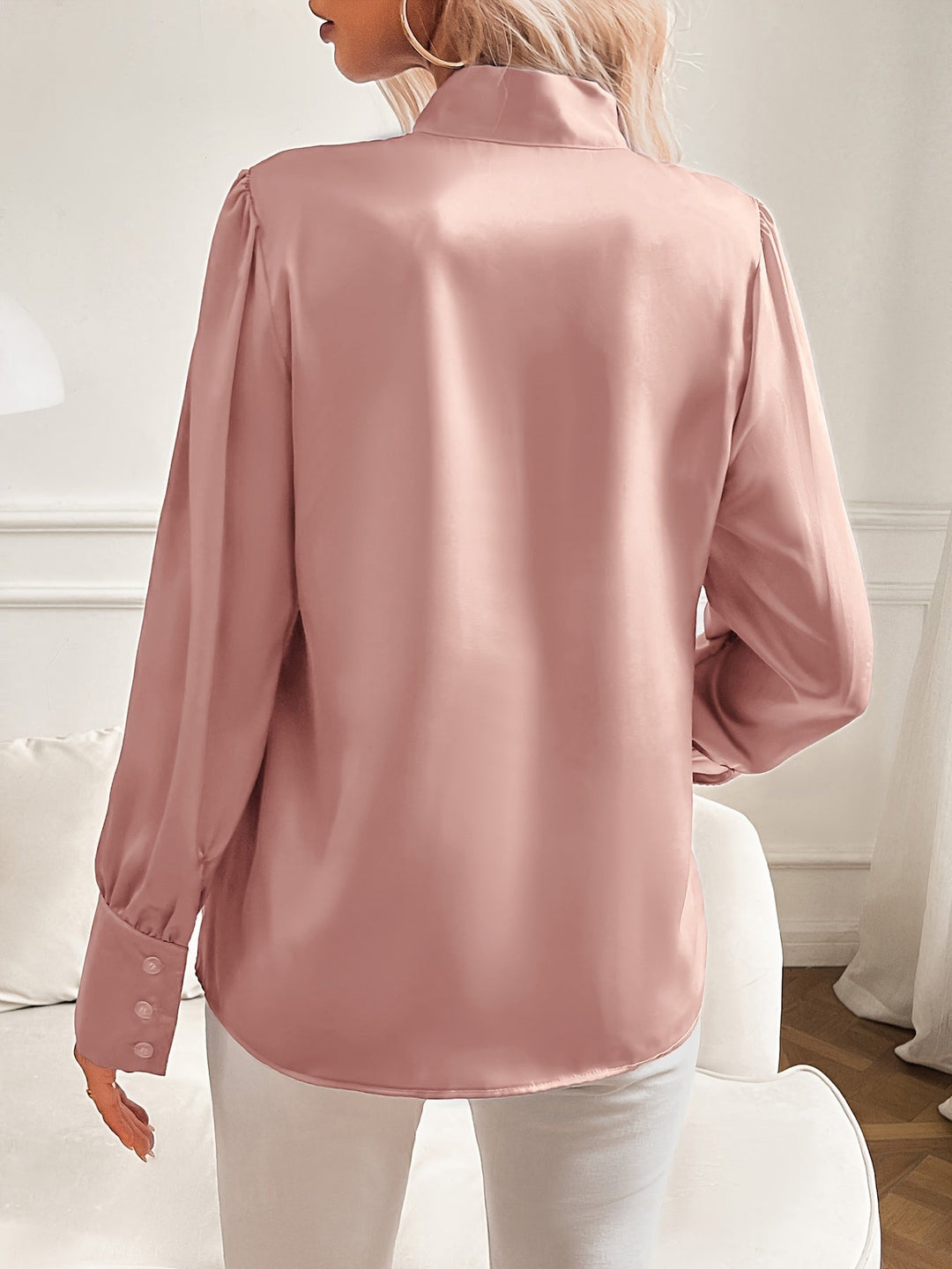 Damen Bluse Schwarz Elegant Silkelook Klassisch für Festliche Anlässe-3