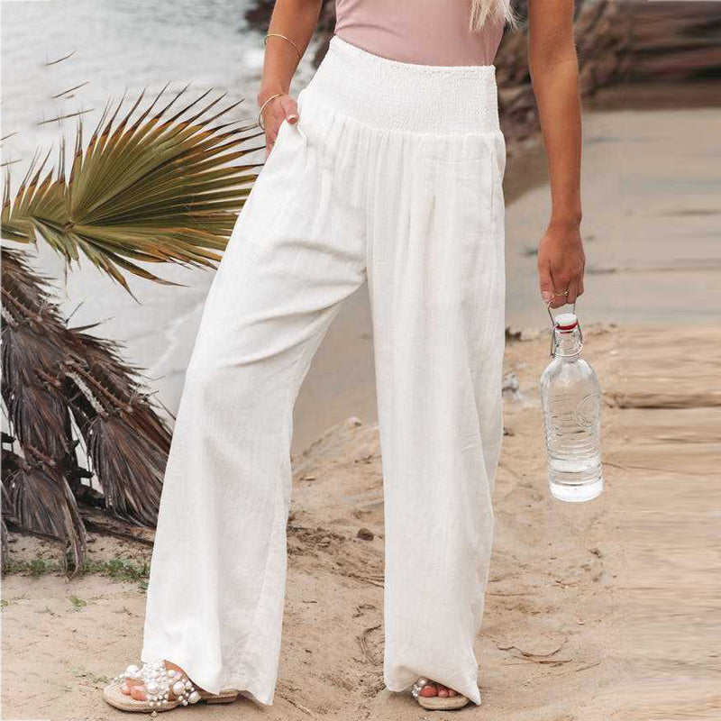 Damen Tropenhose Luftig Atmungsaktiv Elastischer Bund Stoffhose-3