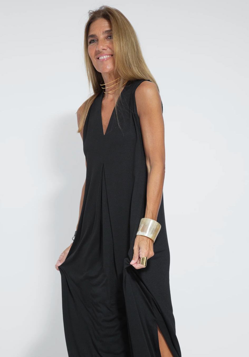 Damen Langes Kleid und Weste Elegantes Design Baumwollmischung für Sommer-4