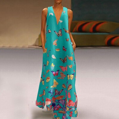 Ärmelloses Maxikleid Mit Schmetterlingsmuster