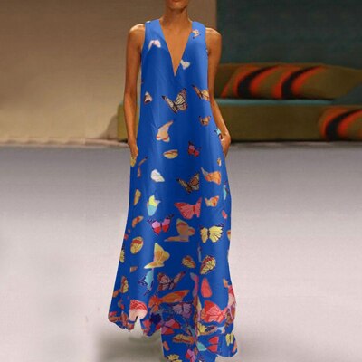 Ärmelloses Maxikleid Mit Schmetterlingsmuster