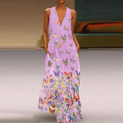 Ärmelloses Maxikleid Mit Schmetterlingsmuster