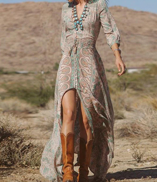 Variant image for Damen Maxikleid Vintage Stil Bequemes Polyester für Sommer und Festliche Anlässe-1
