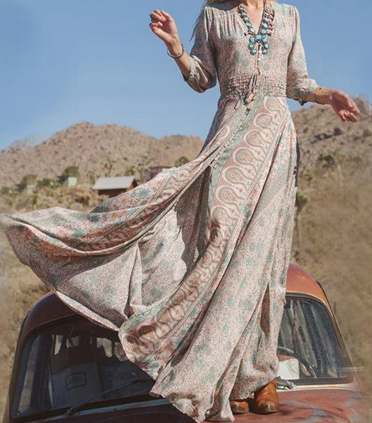 Damen Maxikleid Vintage Stil Bequemes Polyester für Sommer und Festliche Anlässe-2