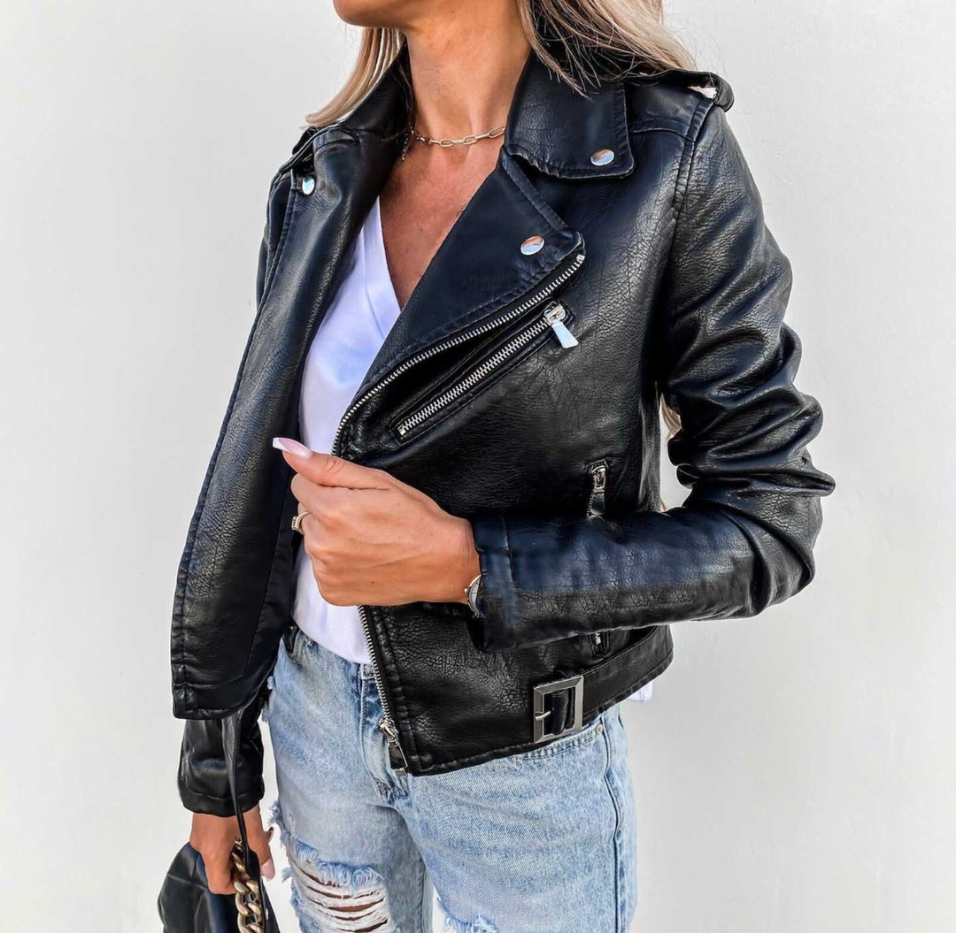 Damenjacke Slim Fit Elegante Lederjacke Hochwertiges Material-3
