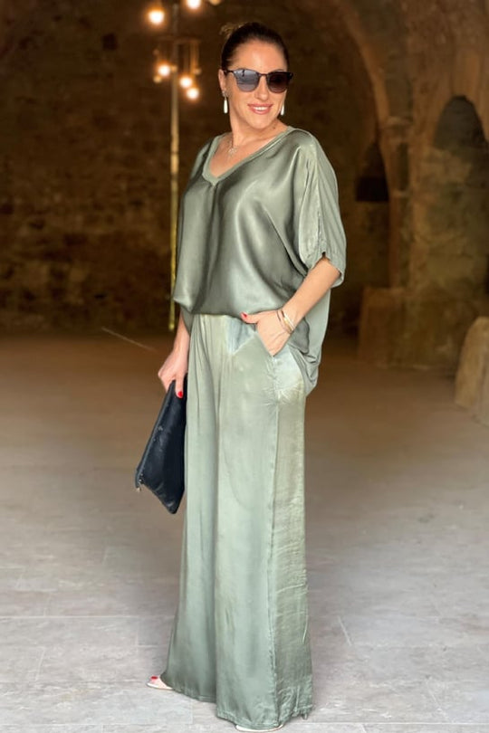 Variant image for Damen Anzug Set Elegantes Satin Zweiteiliges Outfit-1