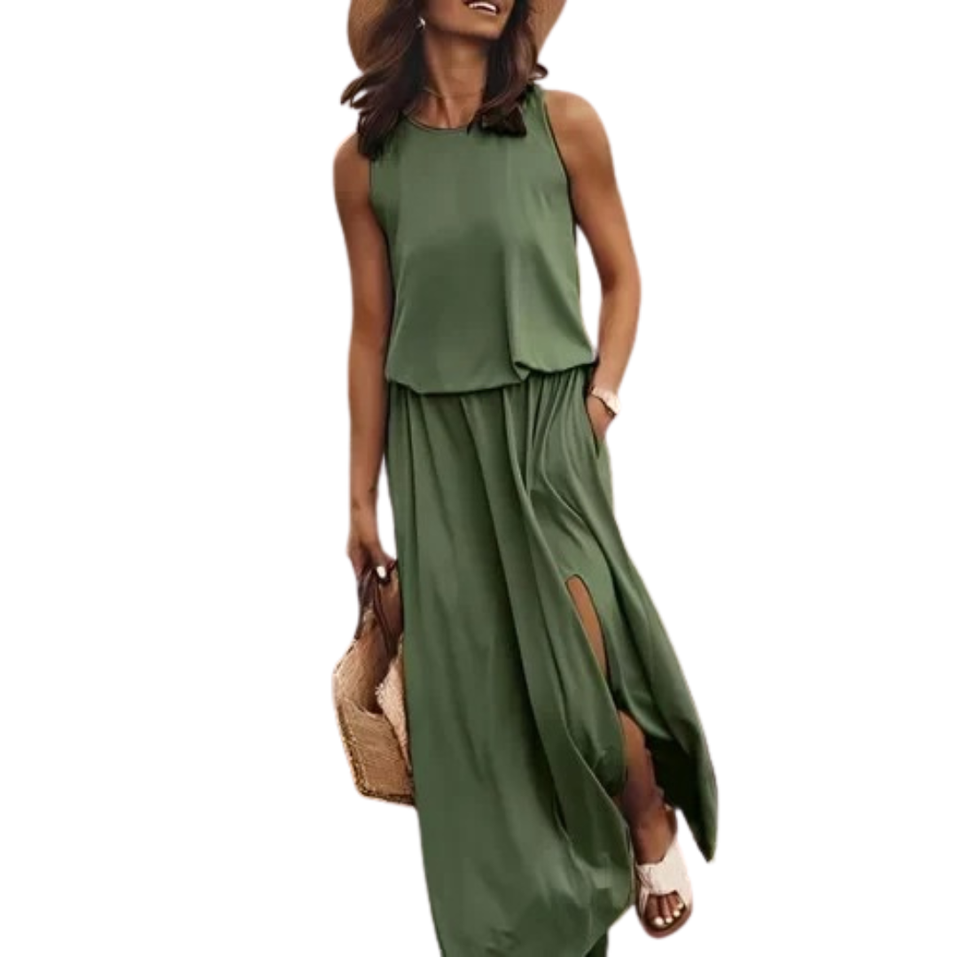 Lässiges, ärmelloses Kleid mit Schlitz für Damen