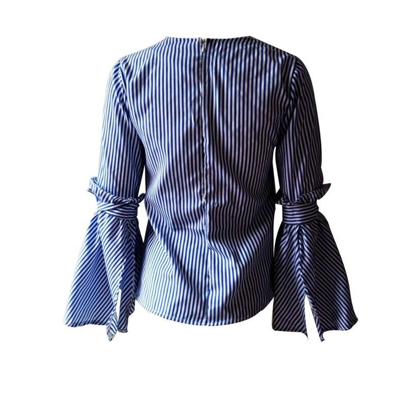 Damen Streifen Bowknot Flare Sleeve
