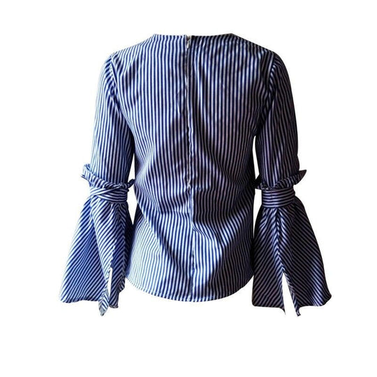 Damen Streifen Bowknot Flare Sleeve