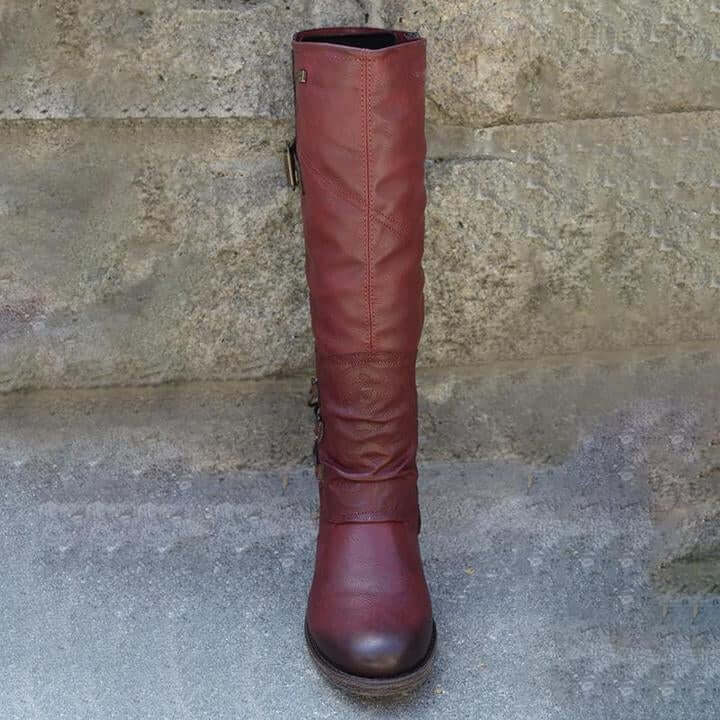 Damen Vintage Leder Zipper Stiefel