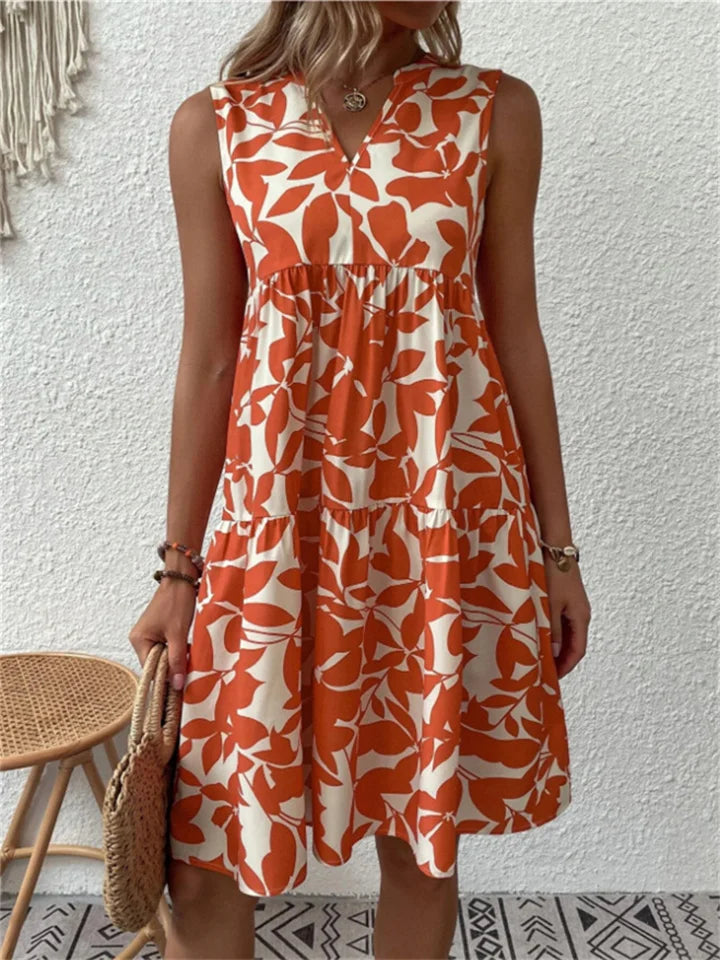 Damen A-Linien Kleid Blumenprint Baumwolle Sommerkleid 2