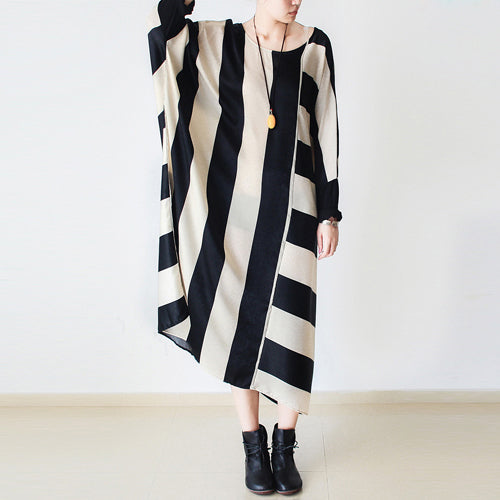 Damen Baggy Kleid Gestreift 2
