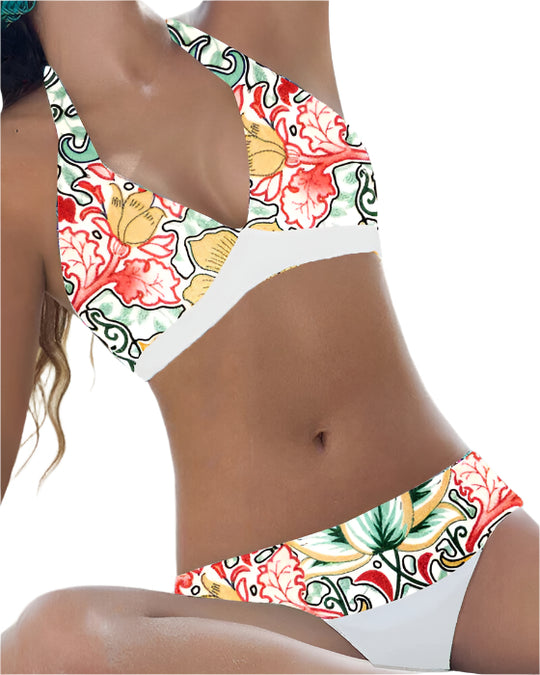 Damen Bikini Modern mit Blumenmuster und Polka-Dots 0