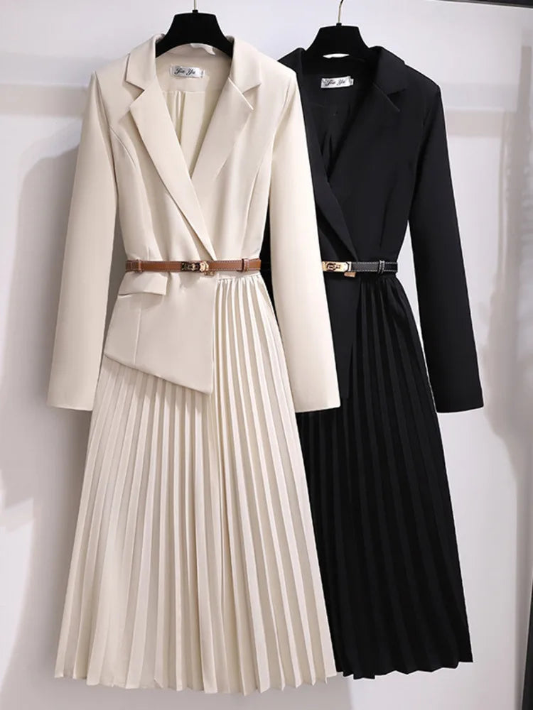 Damen Blazer Kleid mit Falten und Gürtel 5