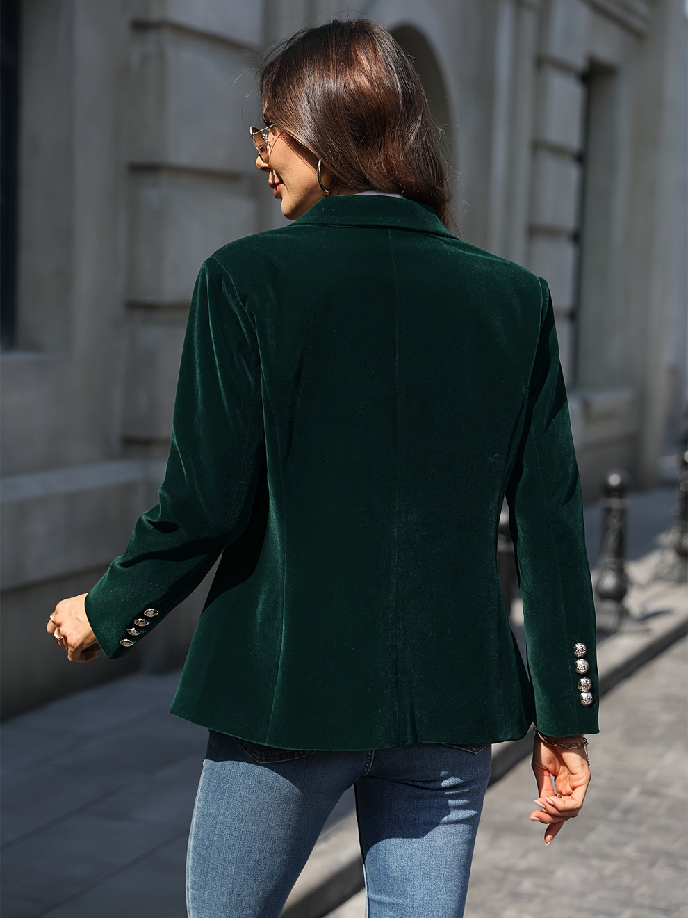 Damen Blazer Retro Elegant Ein-Knopf Samt 5