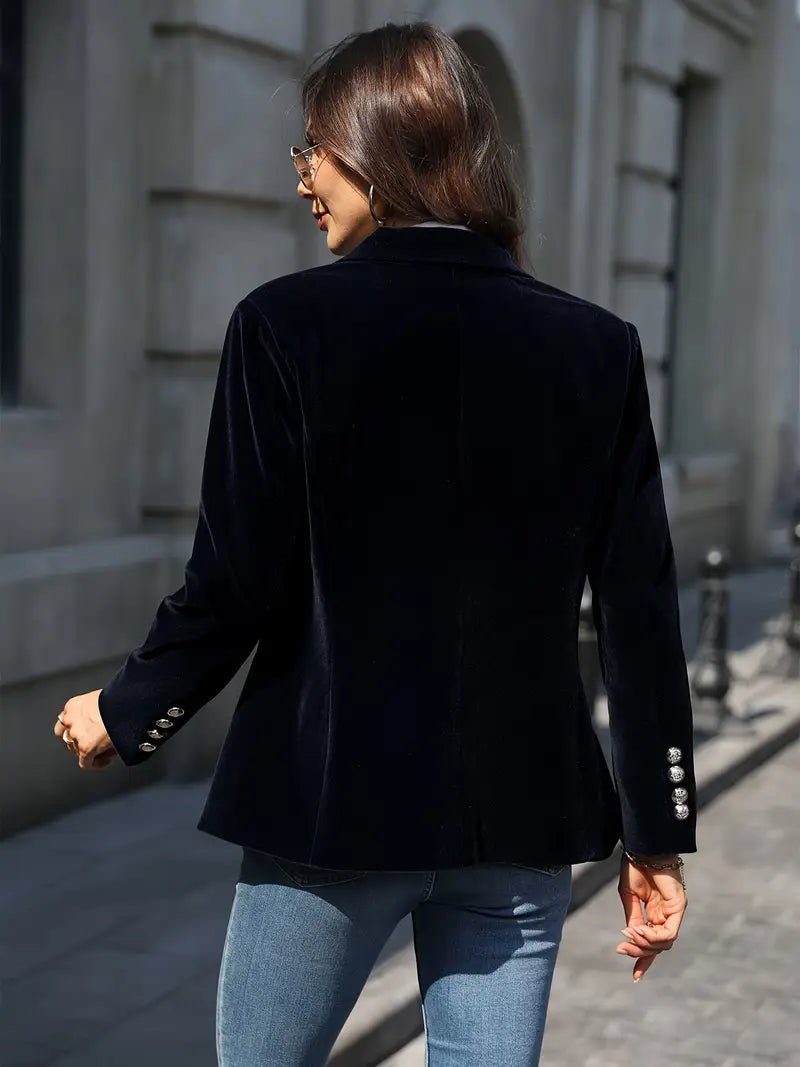 Damen Blazer Retro Elegant Ein-Knopf Samt 8