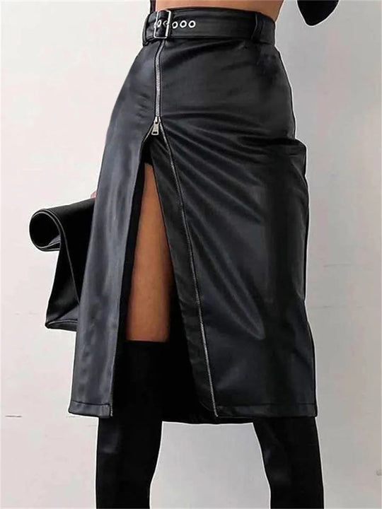 Damen Bleistiftrock Hohe Taille PU-Leder 1