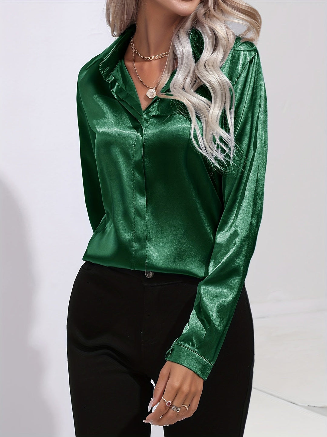 Damen Bluse Satin Chic Herbststil 9