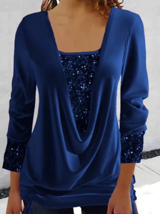 Damen Bluse mit Gedrapeierter Halslinie und Pailletten-Details 7
