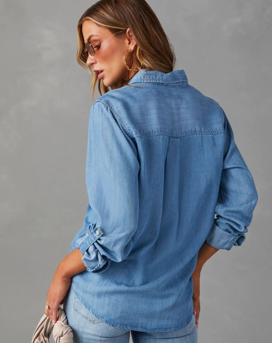 Damen Bluse mit Knöpfen Langarm Baumwollmischung 1