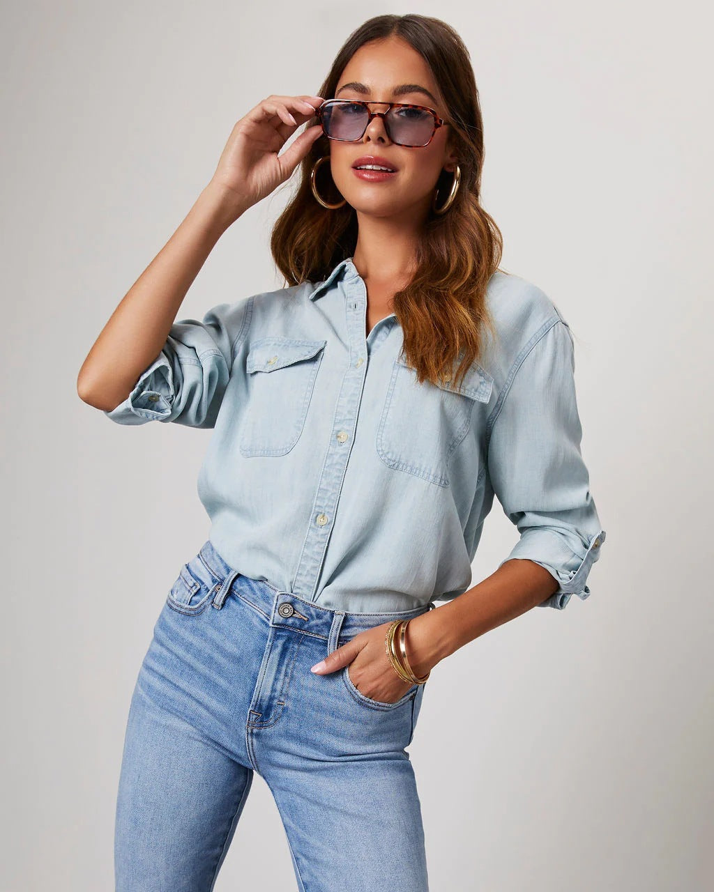 Damen Bluse mit Knöpfen Langarm Baumwollmischung 4