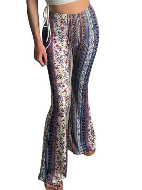 Damen Boho Druck Skinny Hosen mit Flared Beinen 11