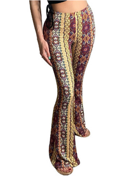Damen Boho Druck Skinny Hosen mit Flared Beinen 15