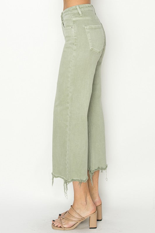 Damen Cropped Hose Weit Hochgeschnitten Baumwolle 2