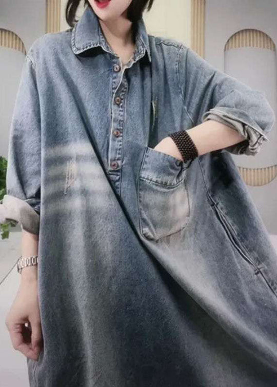 Damen Denim-Partykleid mit Peter Pan Kragen 1