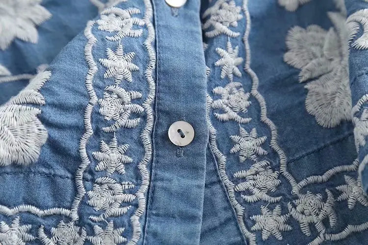 Damen Denim Bluse Boho Stil 1