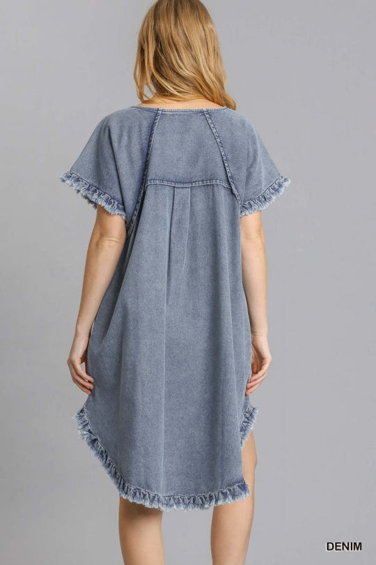 Damen Denim Kleid mit Fransen 2